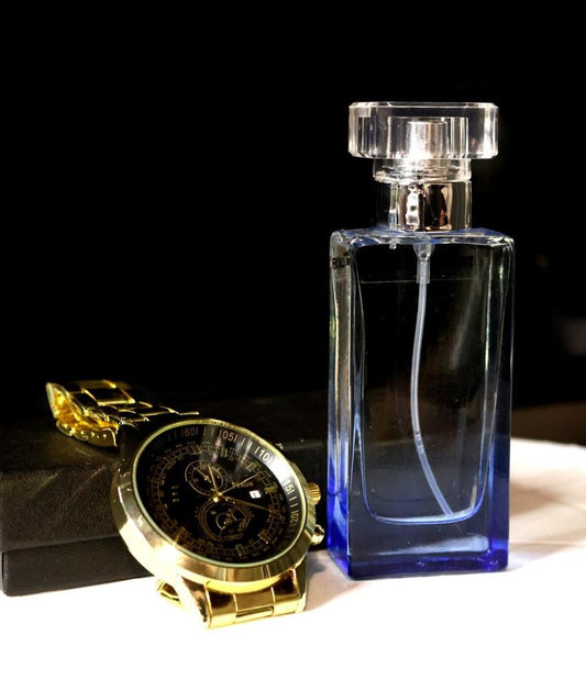 Gold and Black watch with Cologne