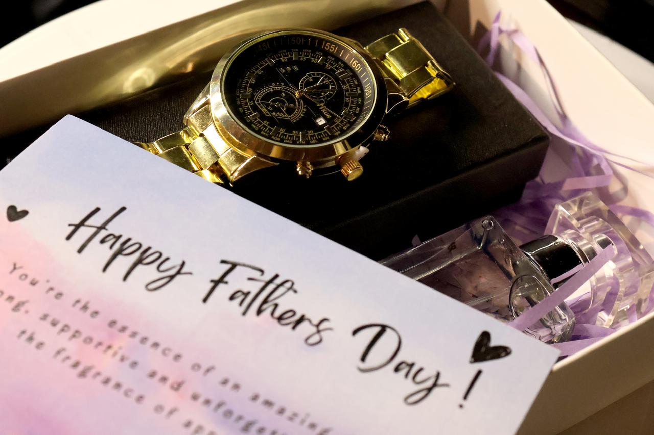 Gold and Black watch with Cologne